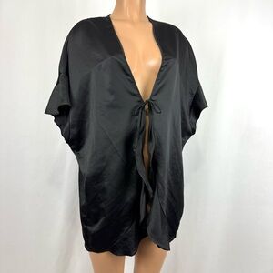 Victorias Secret Robe Women’s O/S Black Kimono Flutter Sleeve Satin Tie Closure